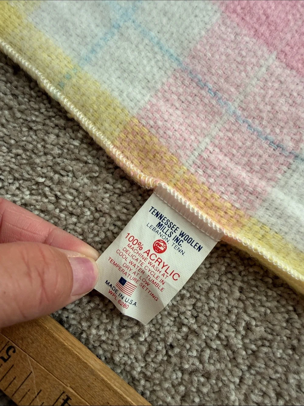 Vintage Tennessee Woolen Mills Blanket WPL 6280 Pastel Plaid Acrylic Fringe
